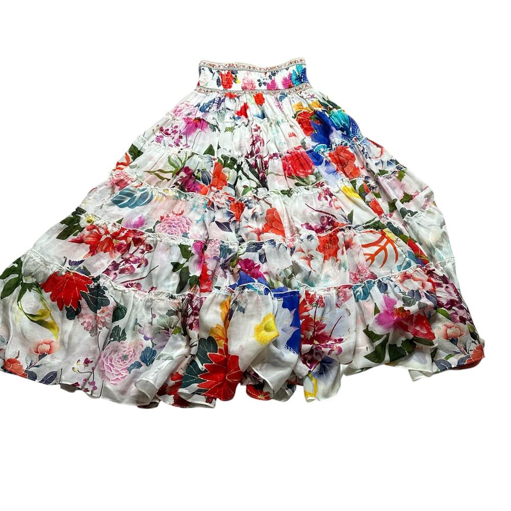 CAMILLA Shirred Waist Tiered Circle Skirt Women's Size Medium Silk Colorful Glam - Picture 4 of 12